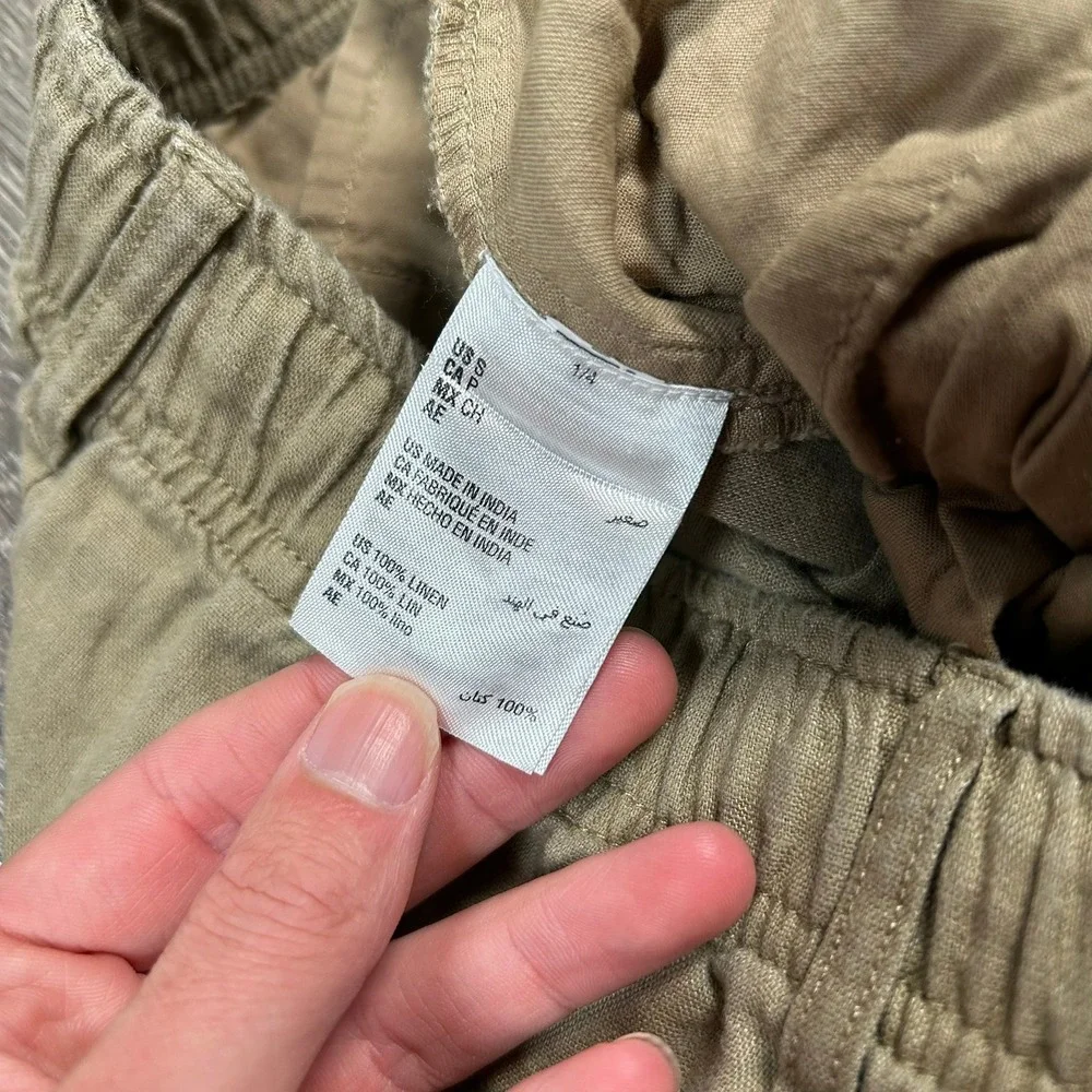 Club Room Linen Pants Small 30X30 Tan Drawstring Stretc Luxury Straight Leg